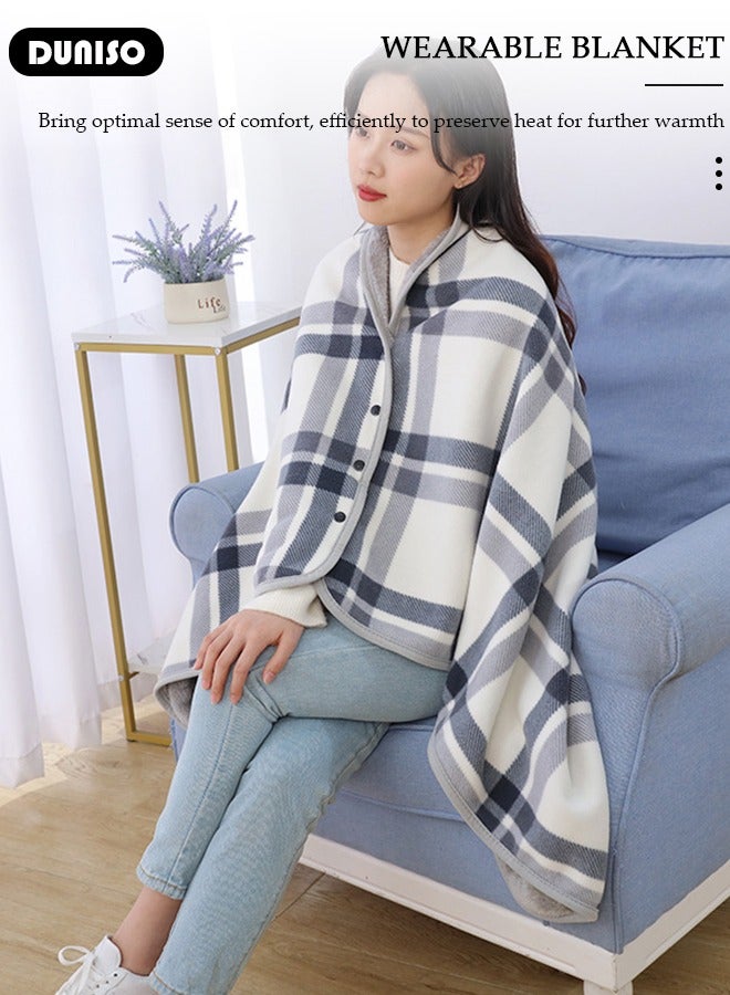DUNISO 2 in 1 Wearable Blanket Button Shawl, Multifunction Shoulder Warm, Fleece Wearable Blanket, Comfy Poncho Throw, Lap Blanket for Winter, Home, Office, School - Image 5
