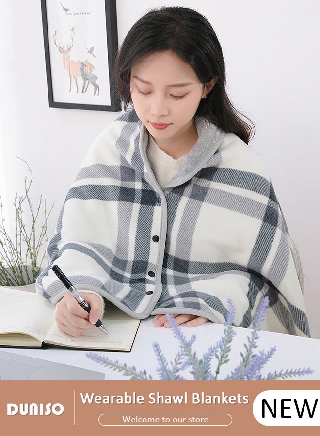 DUNISO 2 in 1 Wearable Blanket Button Shawl, Multifunction Shoulder Warm, Fleece Wearable Blanket, Comfy Poncho Throw, Lap Blanket for Winter, Home, Office, School - Image 1