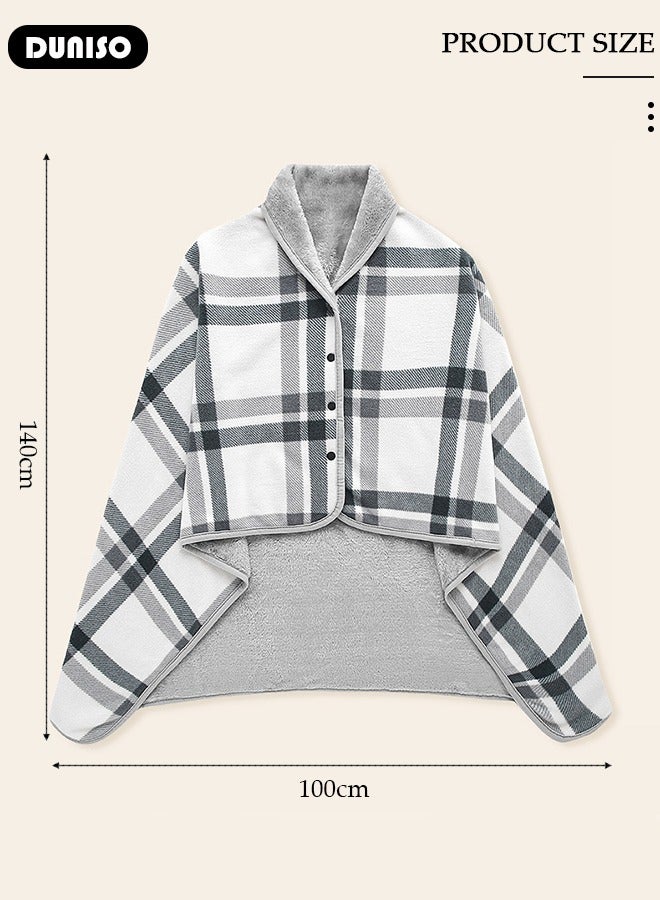 DUNISO 2 in 1 Wearable Blanket Button Shawl, Multifunction Shoulder Warm, Fleece Wearable Blanket, Comfy Poncho Throw, Lap Blanket for Winter, Home, Office, School - Image 4