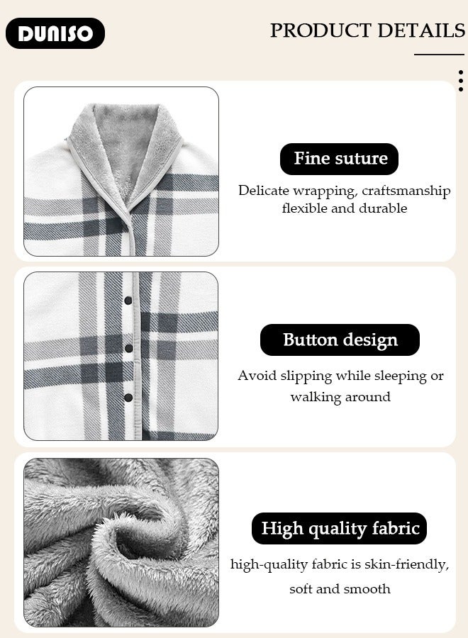 DUNISO 2 in 1 Wearable Blanket Button Shawl, Multifunction Shoulder Warm, Fleece Wearable Blanket, Comfy Poncho Throw, Lap Blanket for Winter, Home, Office, School - Image 2