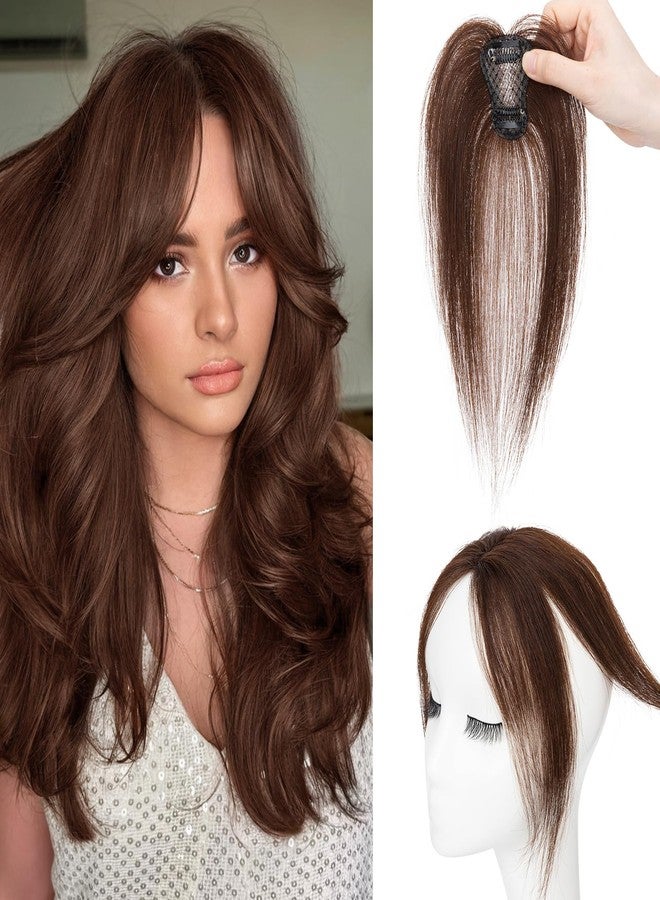 إس-نويلايت مشبك شعر S-noilite Bangs، غطاء ثلاثي الأبعاد بزاوية 360 درجة، غرة حقيقية، وصلات شعر بشري للنساء مع غرة جانبية للاستخدام اليومي (بني داكن) - Image 1