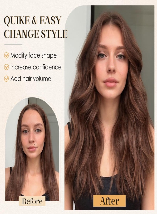 إس-نويلايت مشبك شعر S-noilite Bangs، غطاء ثلاثي الأبعاد بزاوية 360 درجة، غرة حقيقية، وصلات شعر بشري للنساء مع غرة جانبية للاستخدام اليومي (بني داكن) - Image 4