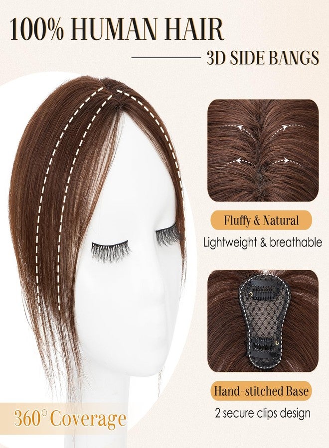 إس-نويلايت مشبك شعر S-noilite Bangs، غطاء ثلاثي الأبعاد بزاوية 360 درجة، غرة حقيقية، وصلات شعر بشري للنساء مع غرة جانبية للاستخدام اليومي (بني داكن) - Image 2