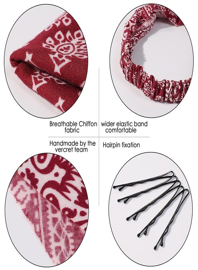 Vercret 6 Pack Hair Scarf Headband for Women - Elastic Hair Kerchief Boho Triangle Bandana Head Scarf with Clips Non Slip Headbands Scarves for Girls - Image 3