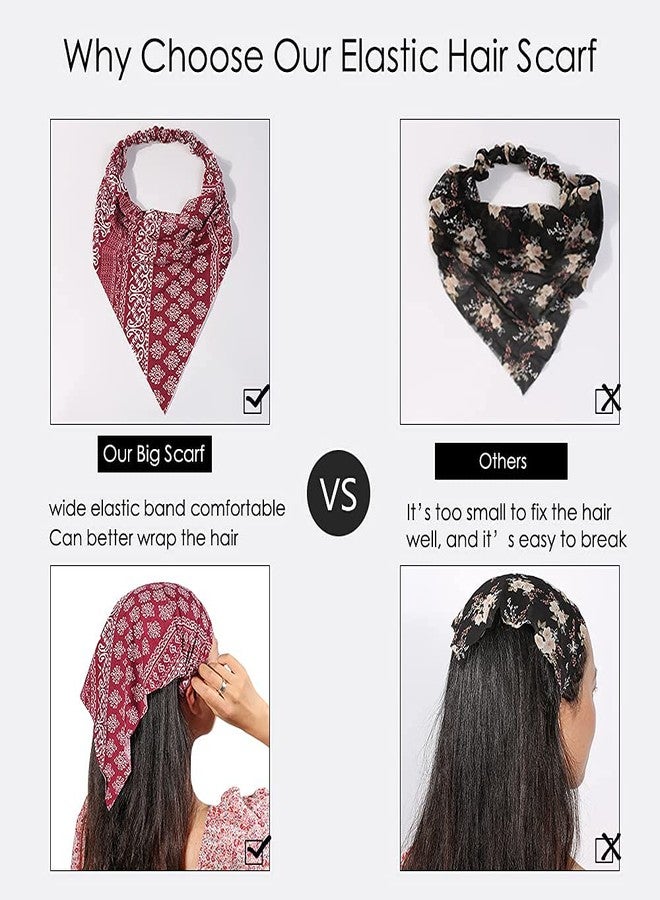 Vercret 6 Pack Hair Scarf Headband for Women - Elastic Hair Kerchief Boho Triangle Bandana Head Scarf with Clips Non Slip Headbands Scarves for Girls - Image 2