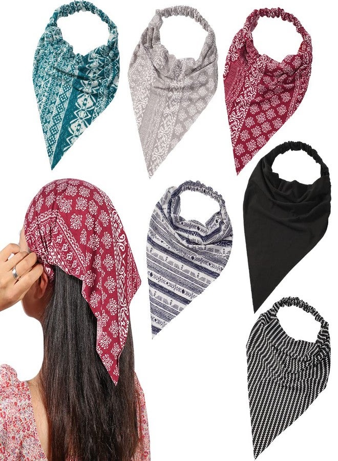 Vercret 6 Pack Hair Scarf Headband for Women - Elastic Hair Kerchief Boho Triangle Bandana Head Scarf with Clips Non Slip Headbands Scarves for Girls - Image 1