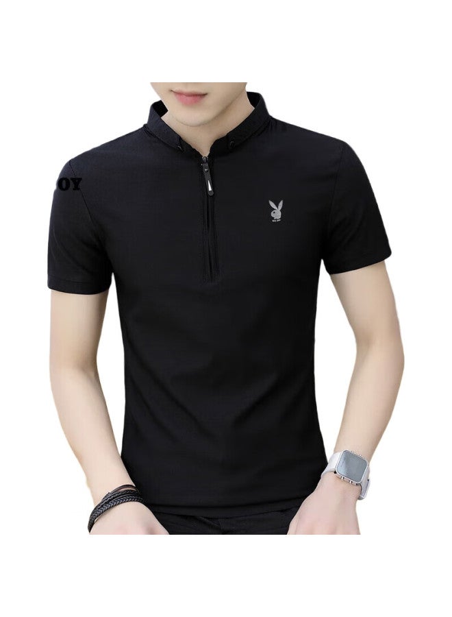 PLAYBOY Short-Sleeve T-Shirt For Men, Summer Ice Silk T-Shirt, Men'S Stand-Up Collar Casual Polo Undershirt, Solid Color Top - Image 3