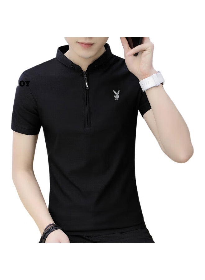 PLAYBOY Short-Sleeve T-Shirt For Men, Summer Ice Silk T-Shirt, Men'S Stand-Up Collar Casual Polo Undershirt, Solid Color Top - Image 1