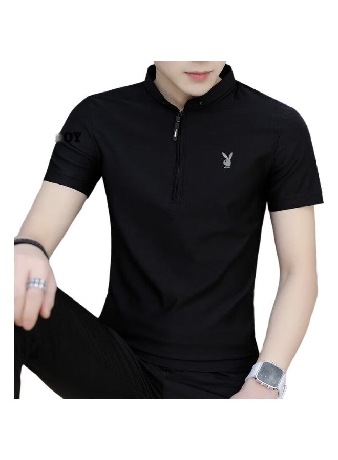 PLAYBOY Short-Sleeve T-Shirt For Men, Summer Ice Silk T-Shirt, Men'S Stand-Up Collar Casual Polo Undershirt, Solid Color Top - Image 2