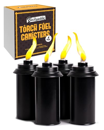 Backyadda Torch Replacement Canisters (16 oz). Compatible with Tiki Torches. Easy Fill Opening. 4-Pack Standard Metal (Without Caps) - Image 1