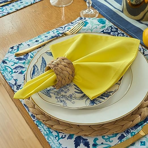 KOFFOTA Jasmine Yellow Cloth Napkins 100% Cotton Set of 6  Spring Napkins  Easter Table Decortaions for Dinner Soft Comfortable and Reusable 18""x18"" - Image 2