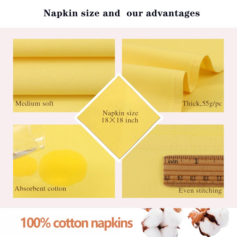 KOFFOTA Jasmine Yellow Cloth Napkins 100% Cotton Set of 6  Spring Napkins  Easter Table Decortaions for Dinner Soft Comfortable and Reusable 18""x18"" - Image 3