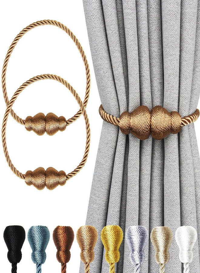Nieffeiy Magnetic Curtain Tiebacks 2Pack Outdoor Curtain Tie Backs Rope Decorative Magnetic Curtain Holders for Drapes Window Treatment Holdbacks, Khaki - Image 1