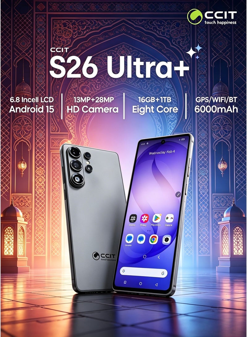 CCIT S26 Ultra+ Smartphone, 16GB RAM, 1TB Storage, 6.8-inch Incell LCD, 6000mAh Battery - Grey Black - Image 4