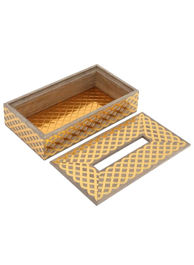 Alsaif Wooden Tissue Box 23.5X13X6 Cm Gilded Engraving Beige  - Image 2