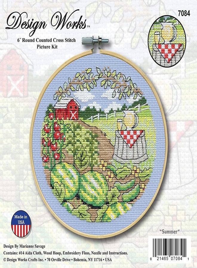 DesignWorks Ink Design Works Summer Counted Cross Stitch Kit with Hoop, 6" Round, Multicolored - Image 2