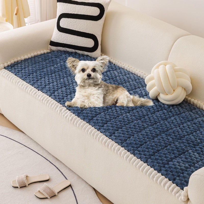 vctops Blue Faux Fur Couch Cover for Dogs Washable, Fuzzy Pet Couch Covers for 3 Cushion Sofa Pet Friendly, Non Slip Sofa Cover (Blue,28"x70") - Image 1