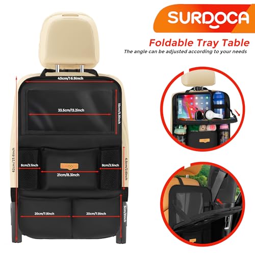 SURDOCA Backseat Car Organizer with Foldable Tray for Kids & Adults – NEW MODEL Seat Storage with Touchable Tablet Pocket, Roadtrip Essentials – Fits Most Vehicles - Image 5