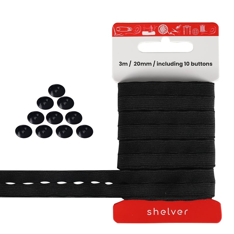 Shelver Elastic with Buttonhole for Sewing Adjustable Waistbands to Childrens Trousers or Maternity Wear Button Extenders with 10 Buttons