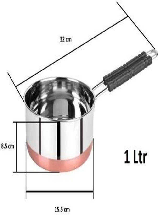 Ymbryne Stainless Steel Copper Bottom Sauce Pan/Milk PAN/Tea PAN/Tapeli/Patila/Bhagona 3 pcs Combo Set Capacity:- 1, 1.5, 2 Liter Sauce Pan 15.5 cm, 17 cm, 18.5 cm Diameter (Stainless Steel) - Image 2