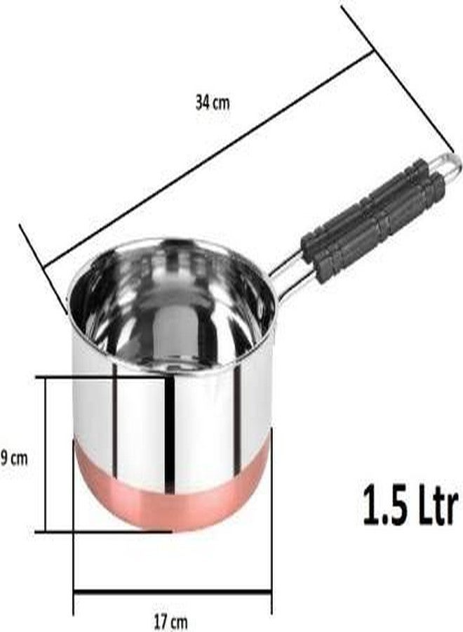 Ymbryne Stainless Steel Copper Bottom Sauce Pan/Milk PAN/Tea PAN/Tapeli/Patila/Bhagona 3 pcs Combo Set Capacity:- 1, 1.5, 2 Liter Sauce Pan 15.5 cm, 17 cm, 18.5 cm Diameter (Stainless Steel) - Image 3