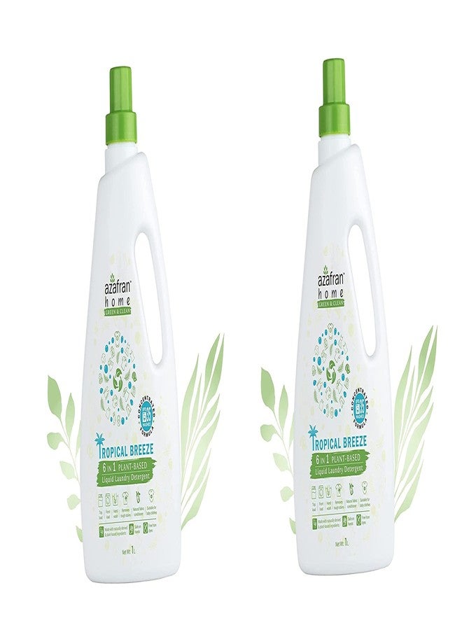 Azafran Tropical Breeze 6 in 1 Plant-Based Liquid Laundry Detergent - 1 L, Remove Tough Stains, Natural Fabric Conditioner, Suitable for Baby Clothes & All Washing Style. (1L, Pack of 2) - Image 1