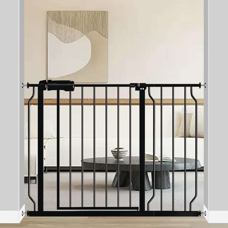Fairy Baby Fairy Baby Walk Through Black Baby Gate 385435 Inch Wide Pressure Mounted Safety Gate with Door No Drill Tension Metal Gate for Dog and Toddler 