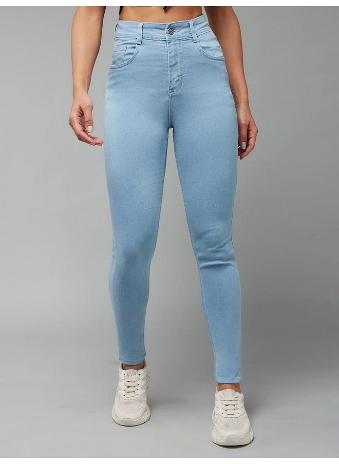 Miss Chase Miss Chase Women's Skinny High Rise Distressed Regular Length Denim Jeans (MCAW18DEN02-79-158-34, Light Blue, 34)  - Image 2