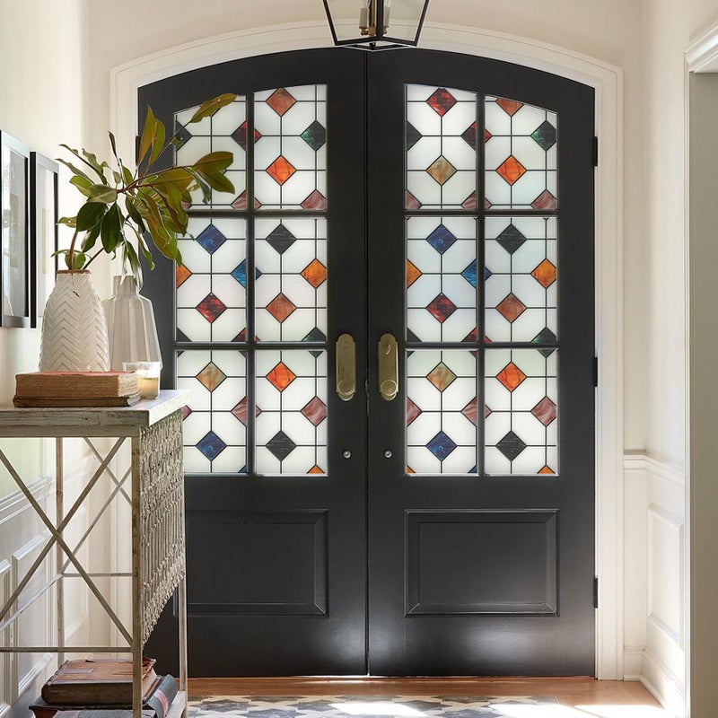 DKTIE Stained Glass Window Film Geometric Patterns, Fine Frosted Window Clings for Glass Windows, Waterproof for Bathroom Window Privacy Film Day and Night (S533, 17.7in X 118.1in) - Image 2