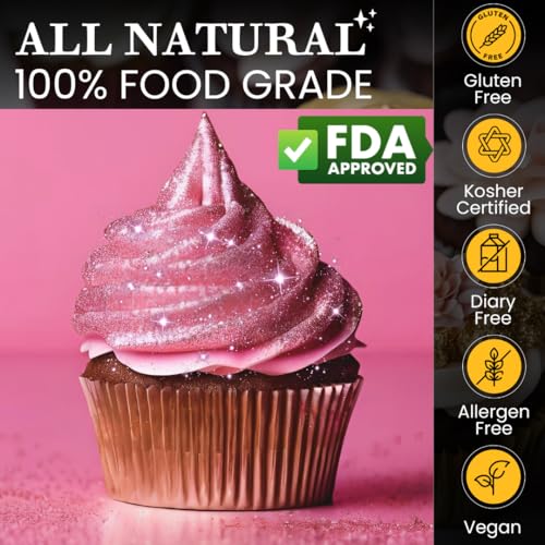 Dazzle Dust Edible Glitter Sprinkles for Cake Decorating, Drinks, Cookie, Icing, Dessert Decorations, Sparkly Luster, Food-Grade, Vegan, Gluten Free, Kosher, Bulk 10g, Pink - Image 2