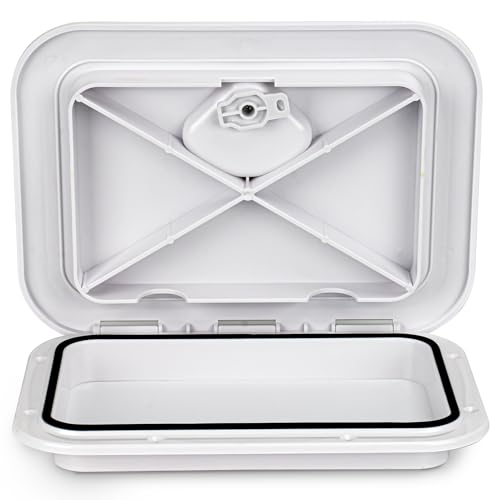 Smart Marine smartmarine Marine Deck Access Hatch 14 BlackWhite Rectangle Boat Hatch LidBoat Deck Hatch Lids White - Image 1