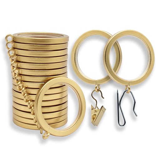 BlastHome® Luxury Curtain Rings – Premium Metal with Quiet, Smooth Nylon Inserts – Pinhooks and Clips Included – 1 1/2" Inside Diameter – 18 Rings for Two Standard Curtains – Brushed Gold - Image 1