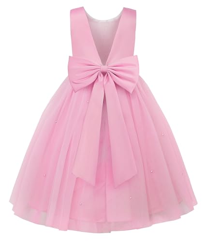 JerrisApparel Flower Girls Dress Wedding Satin Dresses Princess Birthday Party Prom Ball Gown (4T, Pink) - Image 1