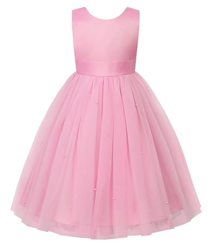JerrisApparel Flower Girls Dress Wedding Satin Dresses Princess Birthday Party Prom Ball Gown (4T, Pink) - Image 2