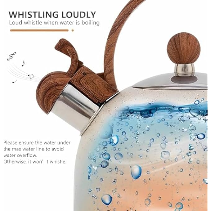 Tazweeq Tea Kettle Stainless Steel Stovetop Teapot 25L Whistling Kettle Beige - Image 5