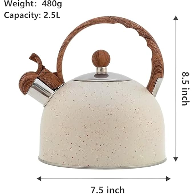Tazweeq Tea Kettle Stainless Steel Stovetop Teapot 25L Whistling Kettle Beige - Image 3