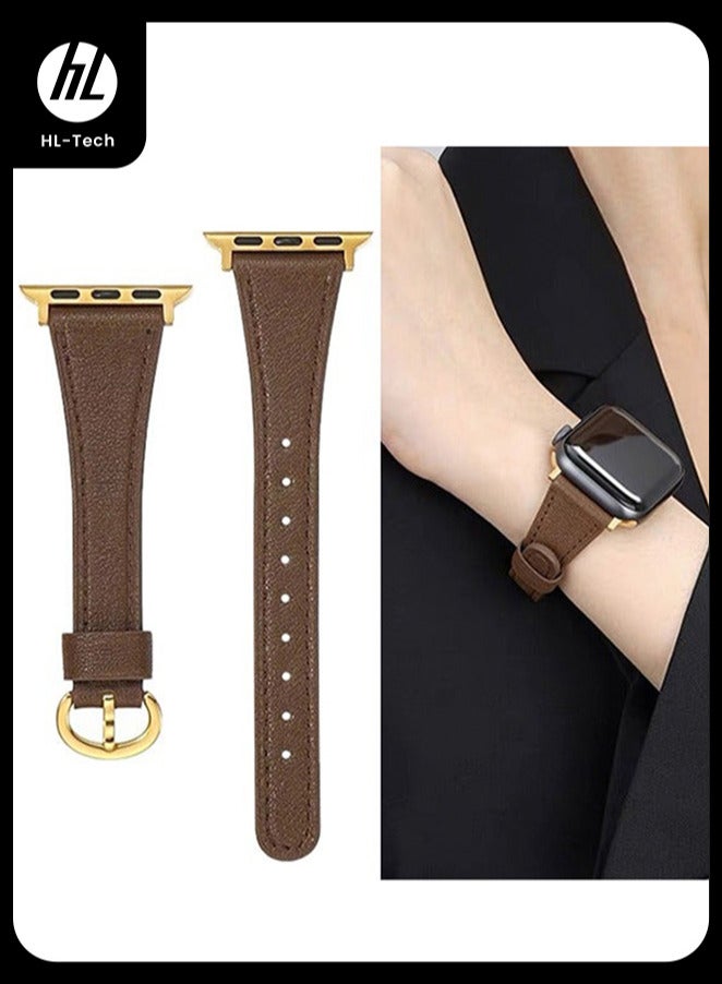إتش إل تيك لـ Apple Watch Band الجلدي ، متوافق مع Apple Watch Band 38 مم 40 مم 41 مم 42 مم النساء ، أعلى الحبوب الجلدية الأصلية حزام ساعة رقيقة لسلسلة iWatch 10 9 8 7 6 5 4 3 2 1 SE Ultra 2 البني - Image 1