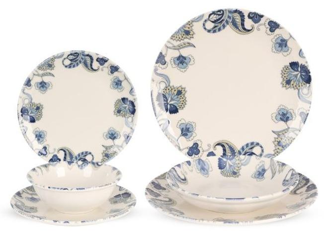 Cooker Dinner Set,24 Pieces for 6 Persons, Fine Porcelain, Made in Turkey, with Floral Blue Patterns - Cream with Blue - Image 1