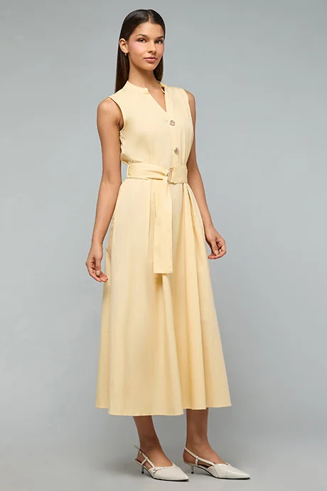 أر أند بي Solid Sleeveless Midi Dress