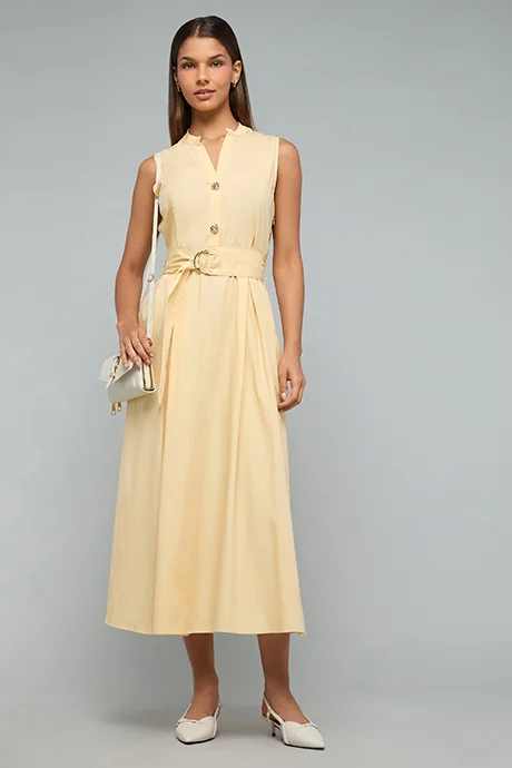 أر أند بي Solid Sleeveless Midi Dress