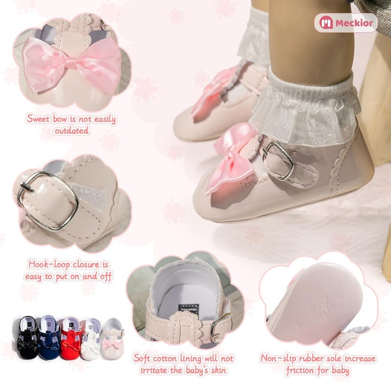 Meckior Infant Baby Girls Soft Sole Bowknot Princess Wedding Dress Mary Jane Flats Shoes - H20/Pink, 0-6 Months - Image 5