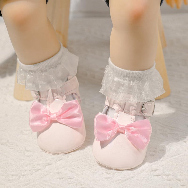 Meckior Infant Baby Girls Soft Sole Bowknot Princess Wedding Dress Mary Jane Flats Shoes - H20/Pink, 0-6 Months - Image 2