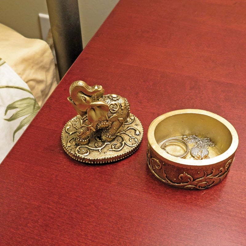 Evelots Elephant Trinket Box for Jewelry, Wedding Ring Holder -Hand Painted Keepsake - Perfect Elephant Gift for Women - Image 2