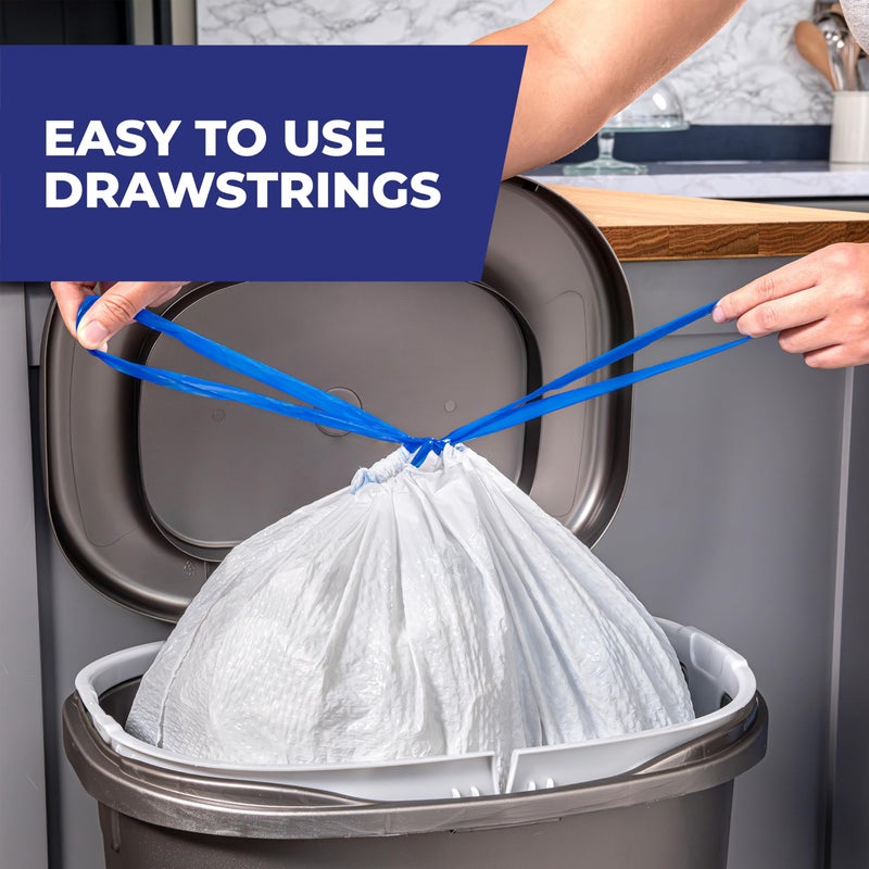 Hefty Ultra Strong 13 Gallon Trash Bags, Tall Kitchen Trash Bags 13 Gallon Size, Drawstring Closure, Continuous Odor Control, White, Clean Burst Scent, 110 Bags - Image 5