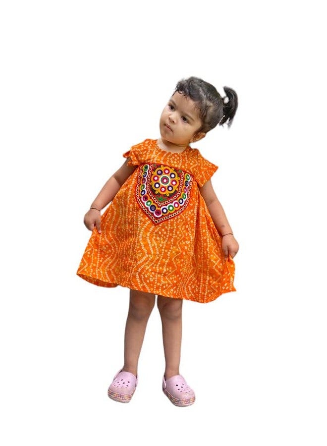 Aglare Cotton bandhni Frock,Frocks for Girls, Frocks for Kids, Frocks.Yellow - Image 2
