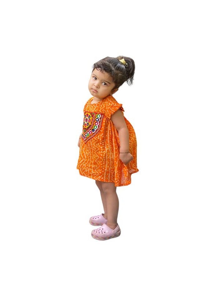 Aglare Cotton bandhni Frock,Frocks for Girls, Frocks for Kids, Frocks.Yellow - Image 4