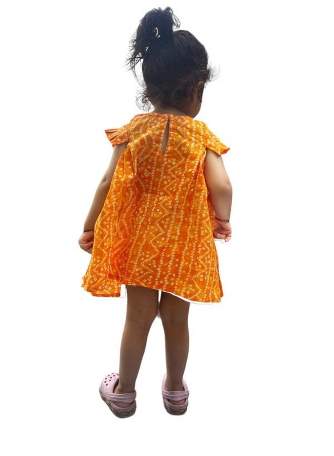 Aglare Cotton bandhni Frock,Frocks for Girls, Frocks for Kids, Frocks.Yellow - Image 3