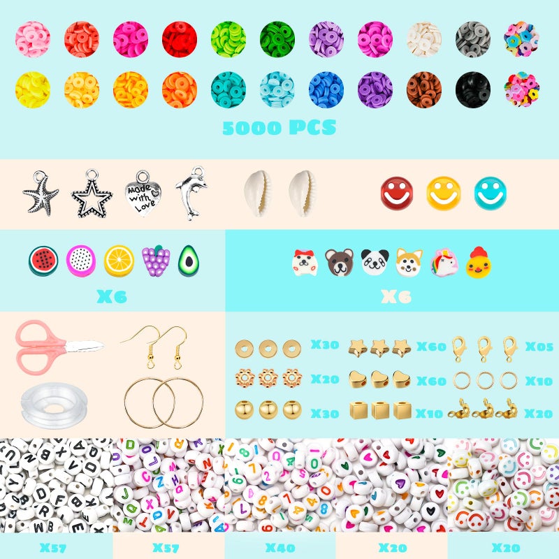 Sunlode Bracelet Making Kit 5000pcs, Jewelry Making Kit for Beginner, DIY Arts and Crafts Gift Toys for Kids Ages 6-13 Preppy Clay Beads with Charms Friendship Bracelets - Image 2