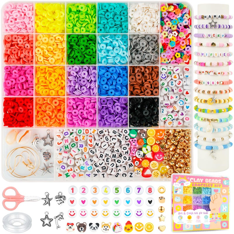 Sunlode Bracelet Making Kit 5000pcs, Jewelry Making Kit for Beginner, DIY Arts and Crafts Gift Toys for Kids Ages 6-13 Preppy Clay Beads with Charms Friendship Bracelets - Image 1