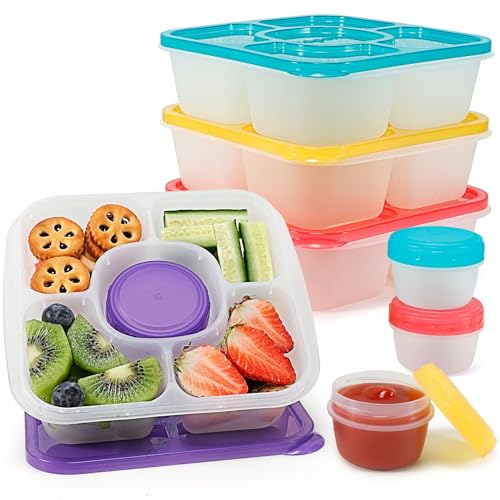 Caperci Original Bento Snack Box Containers for Kids & Adults - Lunchable Food Containers 5 Compartments with 4 Leakproof Small Containers, BPA-Free, Set of 4 (Brights) - Image 1